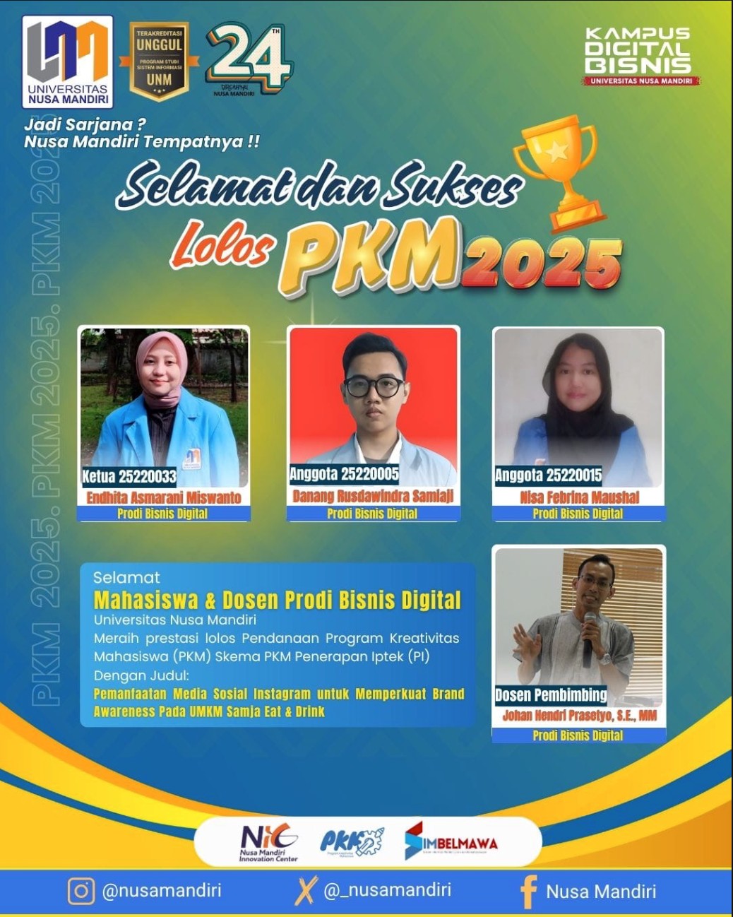 Tim Mahasiswa Lolos PKM 2025 Skema Pendanaan